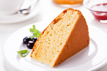 Slice Of Vanilla Cake With Tea