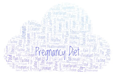 Obraz premium Word cloud with text Pregnancy Diet on a white background.