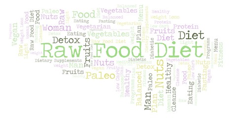Fototapeta na wymiar Word cloud with text Raw Food Diet on a white background.