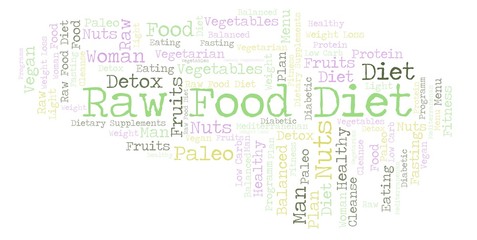 Fototapeta premium Word cloud with text Raw Food Diet on a white background.