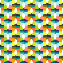 Geometric abstract seamless pattern background. Colorful shapes of curves, waves and semicircles. Square composition, modern trend design - 219010849