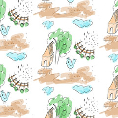 House and bird pattern