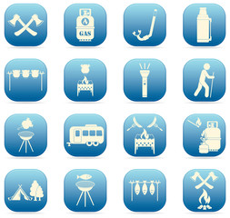 Set of travel and camping equipment icons