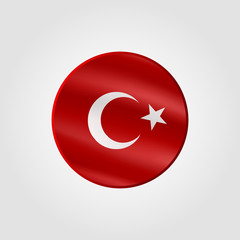 Round vector icon with realistic national flag of Turkey on white background