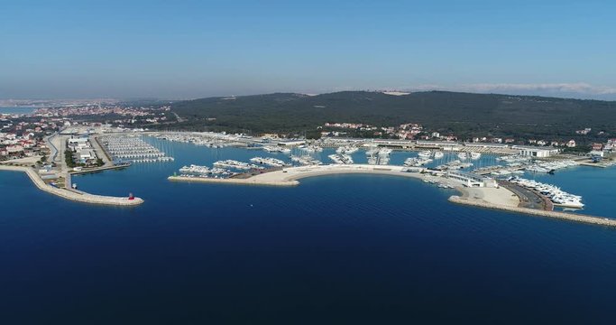 Aerial view of marina Dalmacija, harbour, port, yacht club in Suko&scaron;an, Adriatic sea, Croatia
