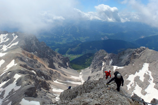 Via ferrata trail in Alps