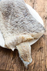 Slice of raw salted codfish