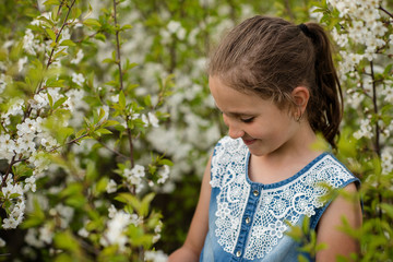 brunette brown hair teenage girl in denim spring outdoor 