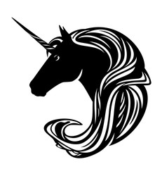 beautiful unicorn horse with long mane black and white vector design