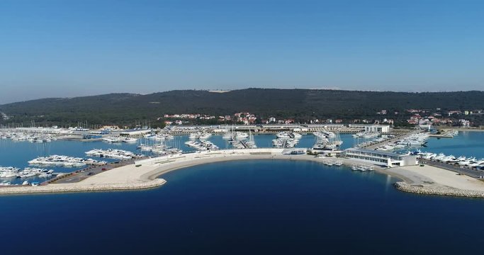 Aerial view of marina Dalmacija, harbour, port, yacht club in Suko&scaron;an, Adriatic sea, Croatia