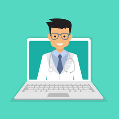 Online medical consultation and support. Online doctor. Vector illustration