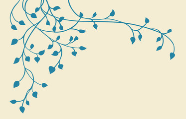 hand drawn ivy and vines in yellow on a blue background in a pretty outline of leaves creeping down the top border in a floral nature vector pattern © Arlenta Apostrophe