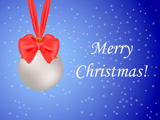 Silver Christmas ball with red ribbon and bow on sowy background. Vector illustation © Anastasia Gapeeva