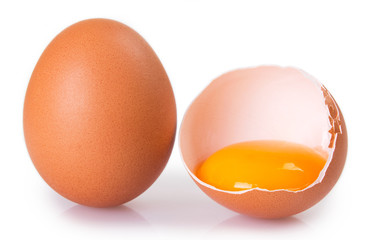 Raw eggs on white background