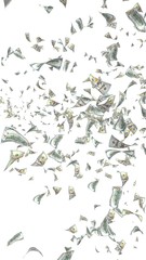 Flying dollars banknotes isolated on a white background. Money is flying in the air. 100 US banknotes new sample. 3D illustration