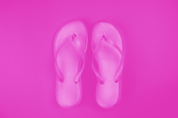 Stylish pink flip flop sandals top view