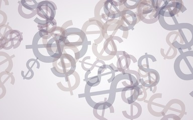 Multicolored translucent dollar signs on white background. Red tones. 3D illustration