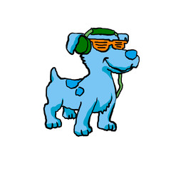 Blue dog listening to music