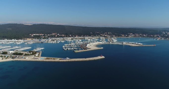 Aerial view of marina Dalmacija, harbour, port, yacht club in Suko&scaron;an, Adriatic sea, Croatia