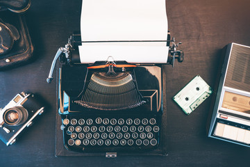 Top view of vintage journalist workspace © Bits and Splits