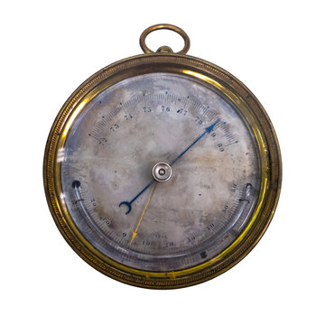 old barometer aneroid, isolate