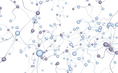 Neural network. Social network. Futuristic dna, deoxyribonucleic acid. Abstract molecule, cell illustration, mycelium. Light background. 3D illustration
