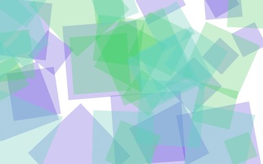 Multicolored translucent squares on white background. Green tones. 3D illustration