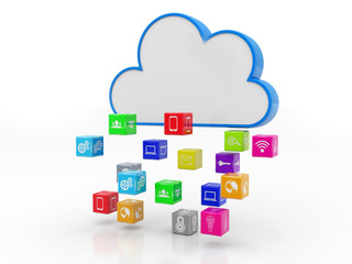 3d rendering Cloud computing concept, Cloud with Social Media Icons in white background
