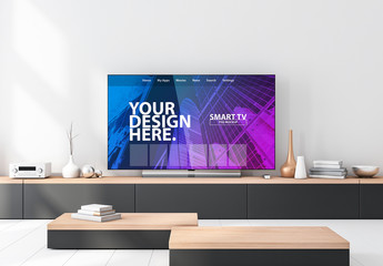 Smart TV Mockup on a Living Room Console
