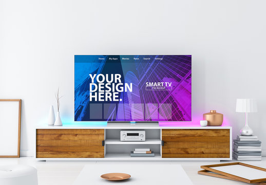 Smart TV Mockup on a Living Room Console