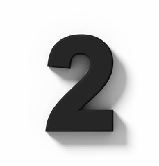 number 2 3D white isolated on white with shadow - orthogonal projection