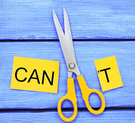 I can self motivation - cutting the letter t of the written word I can't so it says I can, goal...