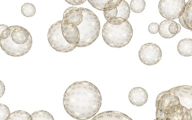 Bitcoin economic financial bubble. Cryptocurrency 3D illustration. Business concept. Golden bubbles on a white background