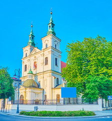 The frontage of St Florian Basilica, Krakow, Poland