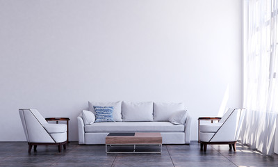 The luxury white living room interior design and white pattern wall background 