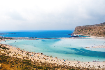 Balos Island in Crete, Greece. Beautiful landscape of mediterranean sea with diferent shades of turquoise