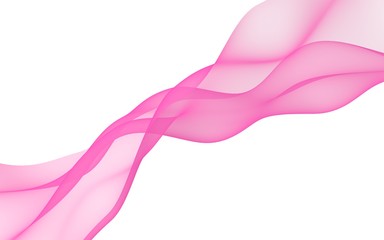 Abstract pink wave. Raster air background. Bright pink ribbon on white background. Pink scarf. Abstract smoke. 3D illustration