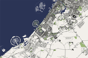 map of the city of Dubai, United Arab Emirates UAE