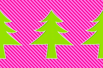 Obraz premium green 3dchristmas trees on pink striped background