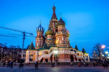 St. Basil's cathedral at Red square in Moscow. Evening view.