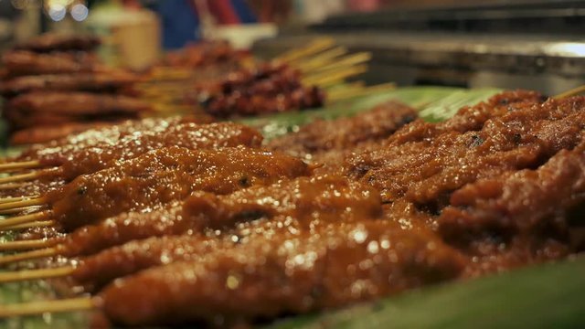 Kao Niew Moo Yang. Street Food In Thailand