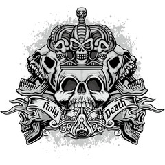 Fototapeta na wymiar Gothic sign with skulls, grunge vintage design t shirts