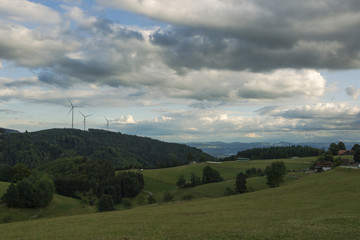 Panorama from Sweigmatt in the Black Forest over the city Wehr to the Alps