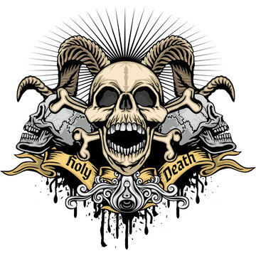 Gothic sign with skulls, grunge vintage design t shirts