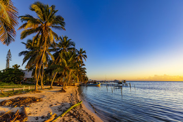 Belize. Sunrise at Caye Caulker Island - obrazy, fototapety, plakaty