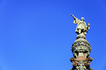 Closeup of the Christopher Columbus in Monument in Barcelona