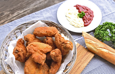 Crispy fried chicken wings with Bread crumbs (European style)..Chicken wing menu for children.