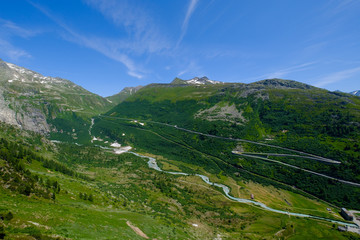 Fototapeta na wymiar Summer landscape of Switzerland mountain nature, view to Furkapass