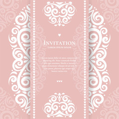 Pink and white vintage greeting card. Luxury vector ornament template. Great for invitation, flyer, menu, brochure, postcard, background, wallpaper, decoration, packaging or any desired idea