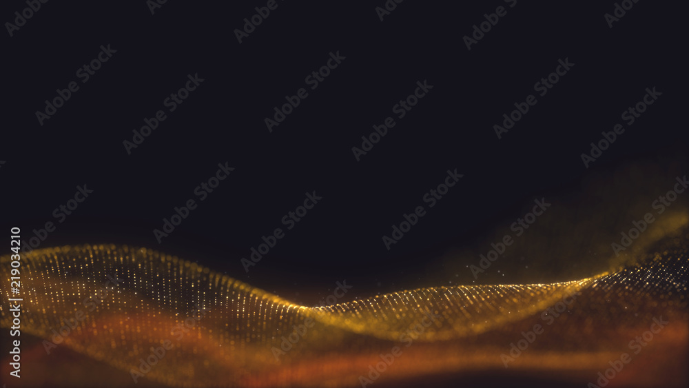 Poster abstract wavy structure with millions of glowing particles. colorful blurred magic background with l